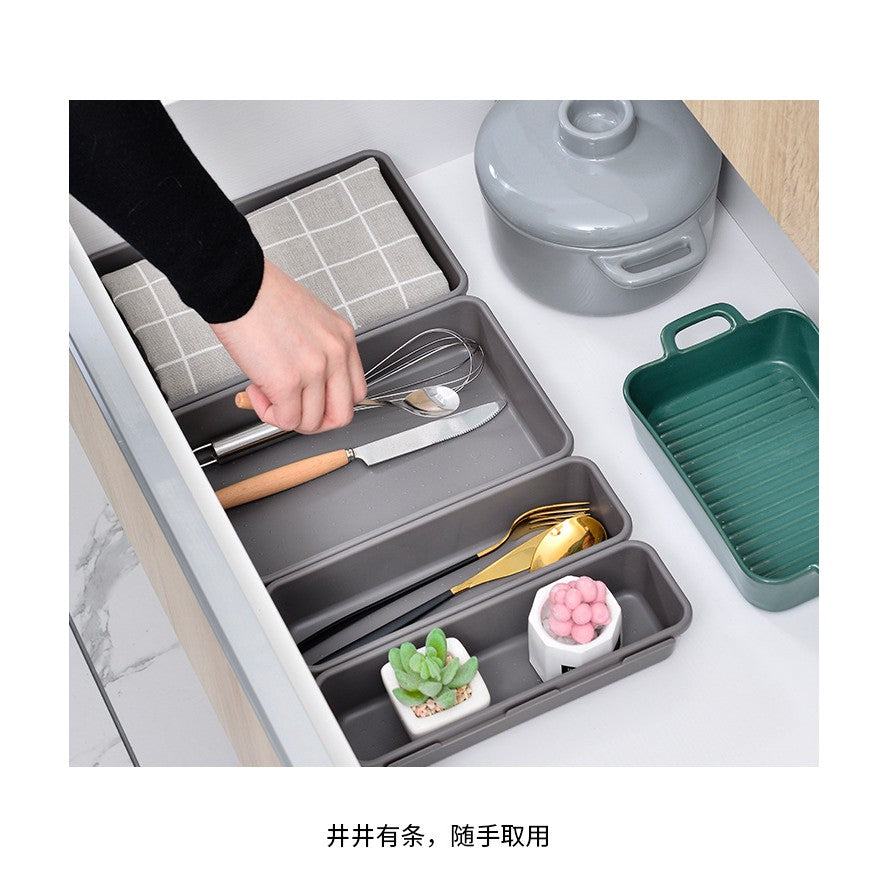 Set 8 cutii depozitare, pentru sertar, cosmetice, ustensile bucatarie, textile, plastic, gri, Kaveny, 23.5 x 16 cm