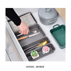 Set 8 cutii depozitare, pentru sertar, cosmetice, ustensile bucatarie, textile, plastic, gri, Kaveny, 23.5 x 16 cm