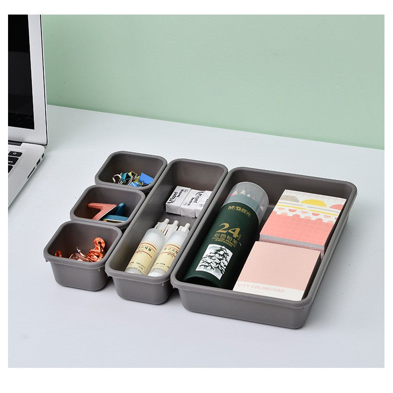 Set 8 cutii depozitare, pentru sertar, cosmetice, ustensile bucatarie, textile, plastic, gri, Kaveny, 23.5 x 16 cm