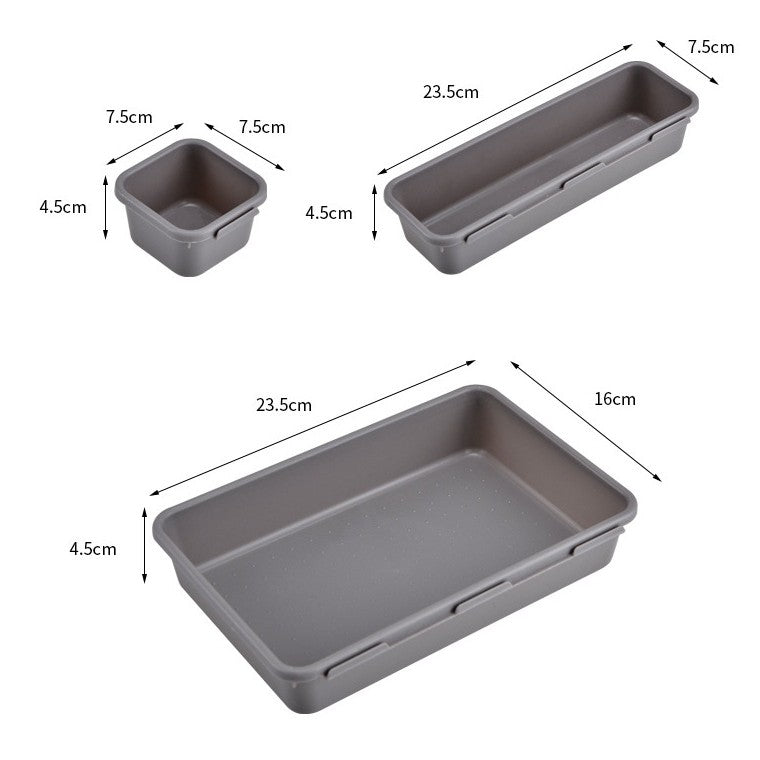 Set 8 cutii depozitare, pentru sertar, cosmetice, ustensile bucatarie, textile, plastic, gri, Kaveny, 23.5 x 16 cm