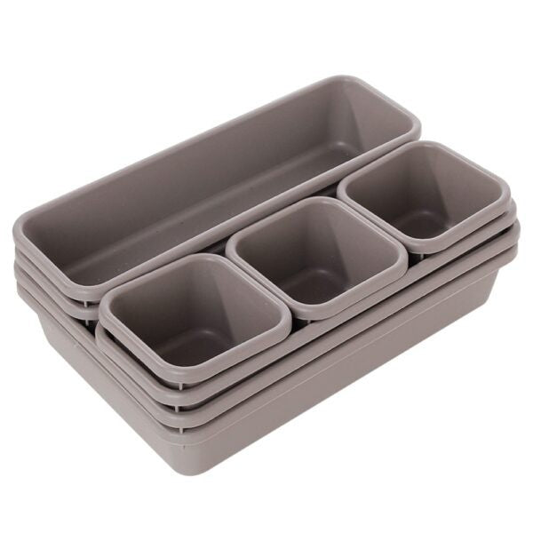 Set 8 cutii depozitare, pentru sertar, cosmetice, ustensile bucatarie, textile, plastic, gri, Kaveny, 23.5 x 16 cm