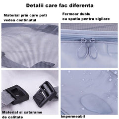 Set 8 huse organizare bagaj Kaveny, material poliester, impermeabil, cu fermoar, pentru calatorii sau dulap, sac pentru pantofi inclus, pliabil, gri