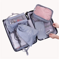 Set 8 huse organizare bagaj Kaveny, material poliester, impermeabil, cu fermoar, pentru calatorii sau dulap, sac pentru pantofi inclus, pliabil, gri