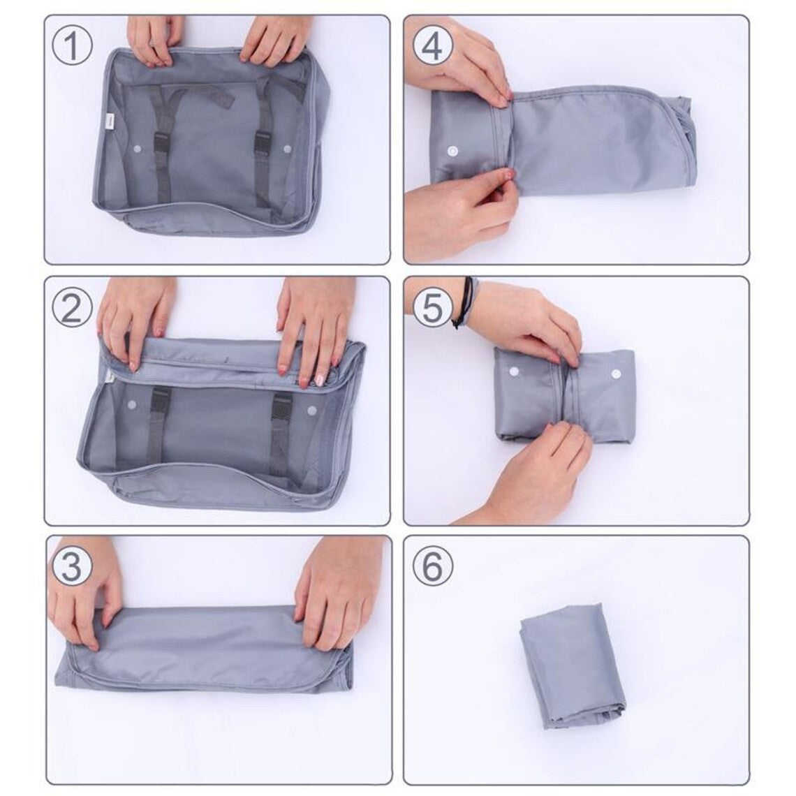 Set 8 huse organizare bagaj Kaveny, material poliester, impermeabil, cu fermoar, pentru calatorii sau dulap, sac pentru pantofi inclus, pliabil, gri