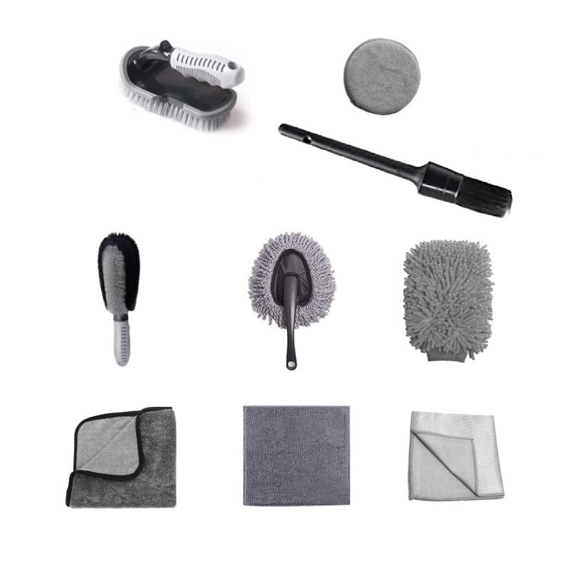 Set 9 Piese pentru Spalat Auto, Kadeny, din Plastic si Microfibra, Perii si Lavete, Model B, Gri