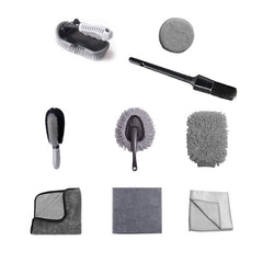 Set 9 Piese pentru Spalat Auto, Kadeny, din Plastic si Microfibra, Perii si Lavete, Model B, Gri