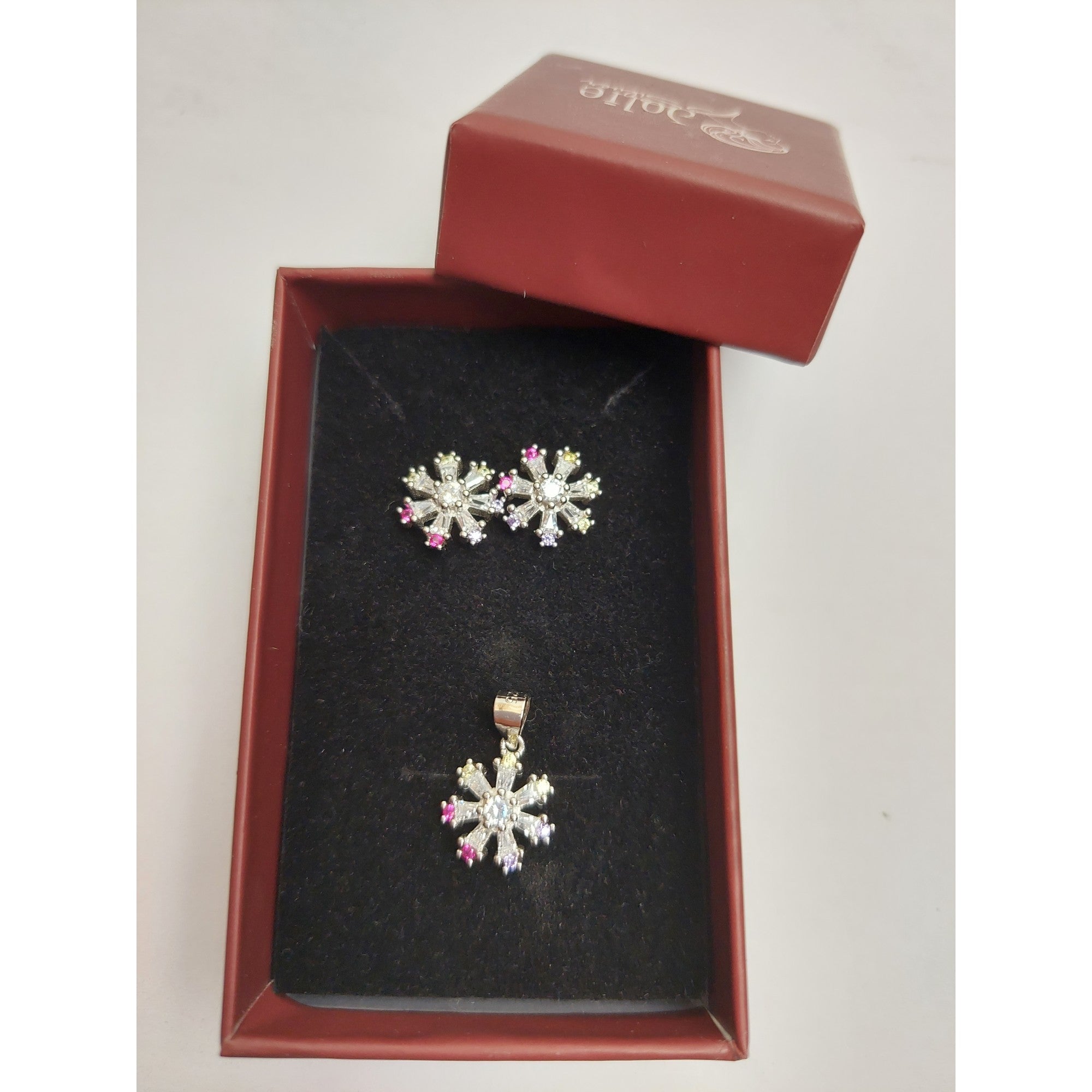 Set Argint 925 Floare cu Margini Colorate, Jolie Silver, 4.48 g, 1.5 cm x 1.7 cm