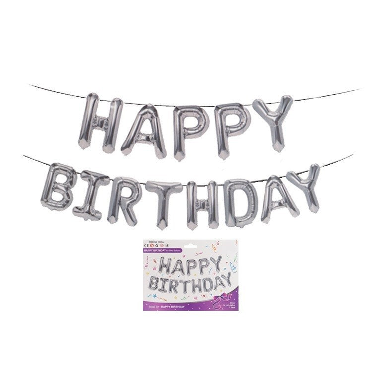 Set 13 Baloane Folie, Kaveny, Tip Ghirlanda, Model Happy Birthday, 40 cm, Argintiu
