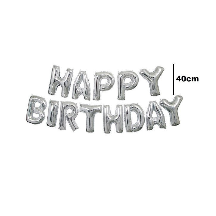 Set 13 Baloane Folie, Kaveny, Tip Ghirlanda, Model Happy Birthday, 40 cm, Argintiu