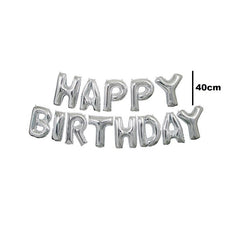 Set 13 Baloane Folie, Kaveny, Tip Ghirlanda, Model Happy Birthday, 40 cm, Argintiu