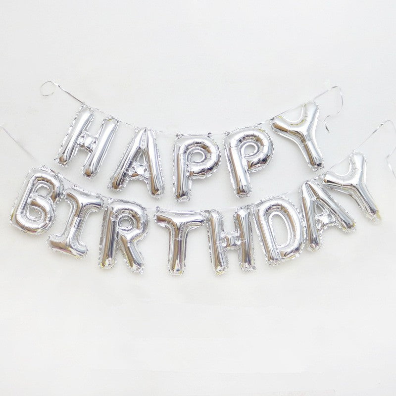 Set 13 Baloane Folie, Kaveny, Tip Ghirlanda, Model Happy Birthday, 40 cm, Argintiu