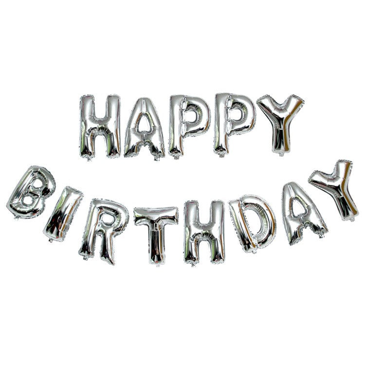 Set 13 Baloane Folie, Kaveny, Tip Ghirlanda, Model Happy Birthday, 40 cm, Argintiu