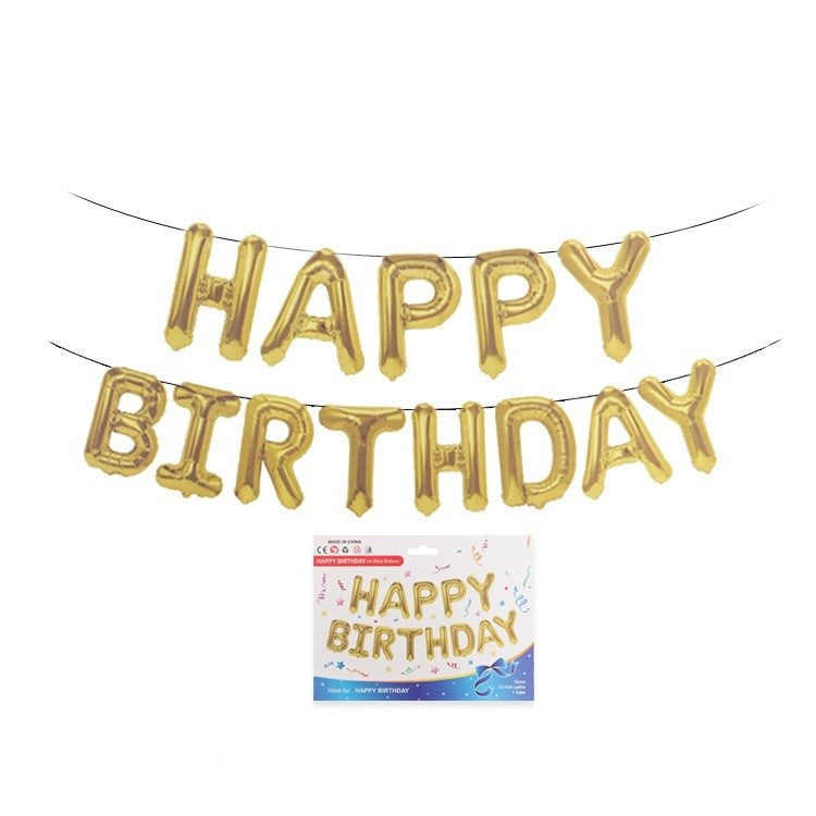 Set 13 Baloane Folie, Kaveny, Tip Ghirlanda, Model Happy Birthday, 40 cm, Auriu