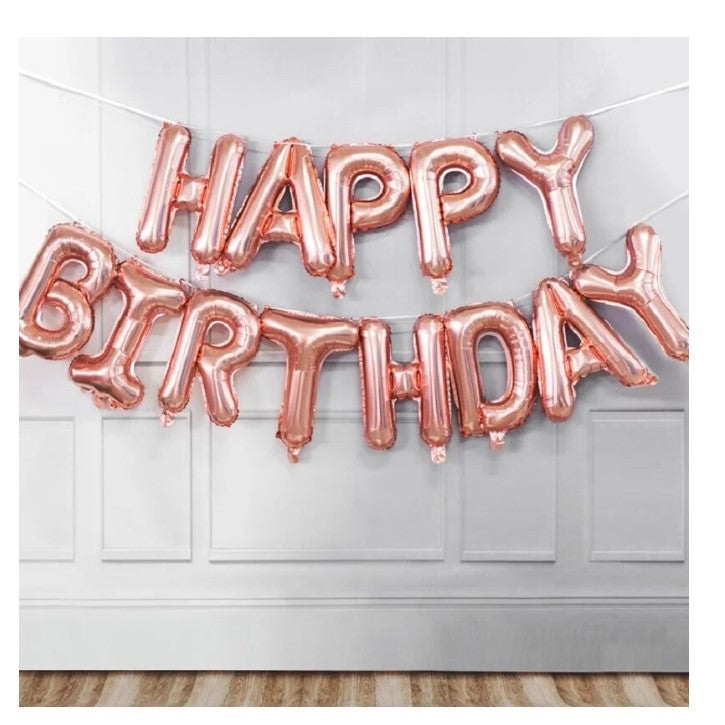 Set baloane folie Kaveny, Happy Birthday, 40 cm, rose gold