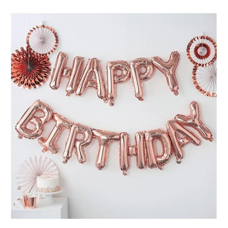 Set baloane folie Kaveny, Happy Birthday, 40 cm, rose gold