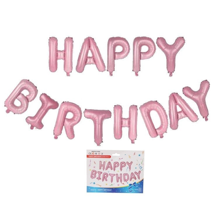 Set 13 Baloane Folie, Kaveny, Tip Ghirlanda, Model Happy Birthday, 40 cm, Roz Deschis