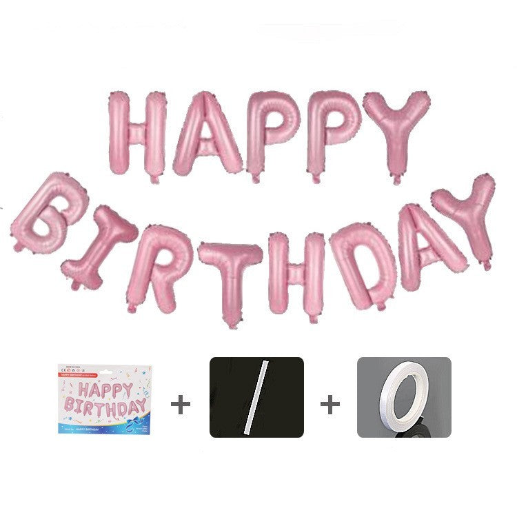 Set 13 Baloane Folie, Kaveny, Tip Ghirlanda, Model Happy Birthday, 40 cm, Roz Deschis