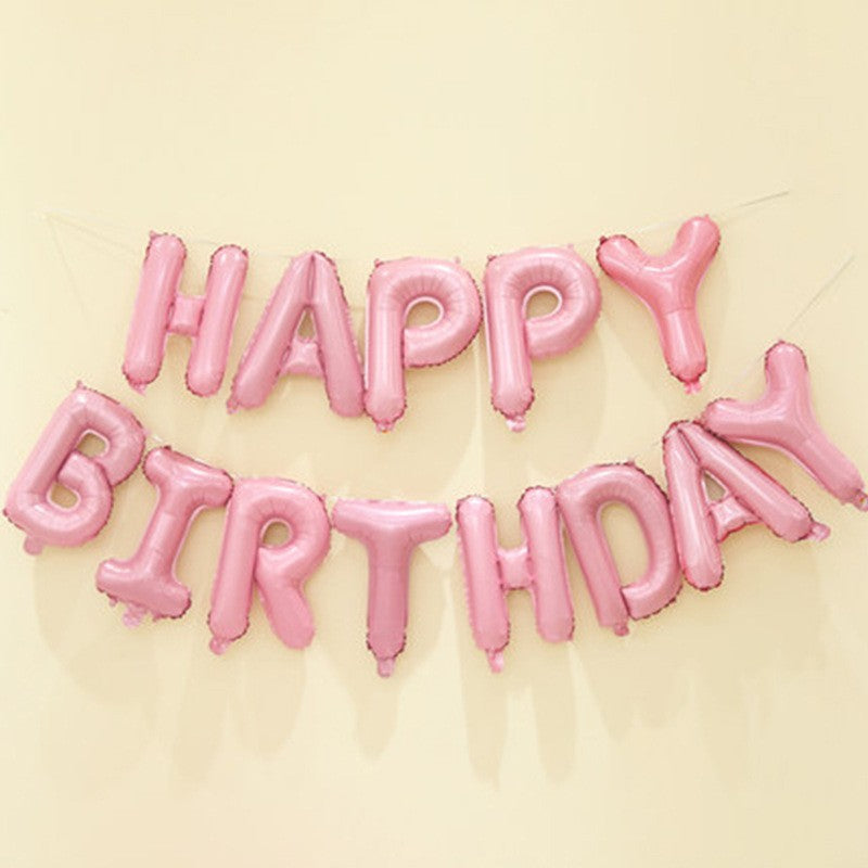 Set 13 Baloane Folie, Kaveny, Tip Ghirlanda, Model Happy Birthday, 40 cm, Roz Deschis