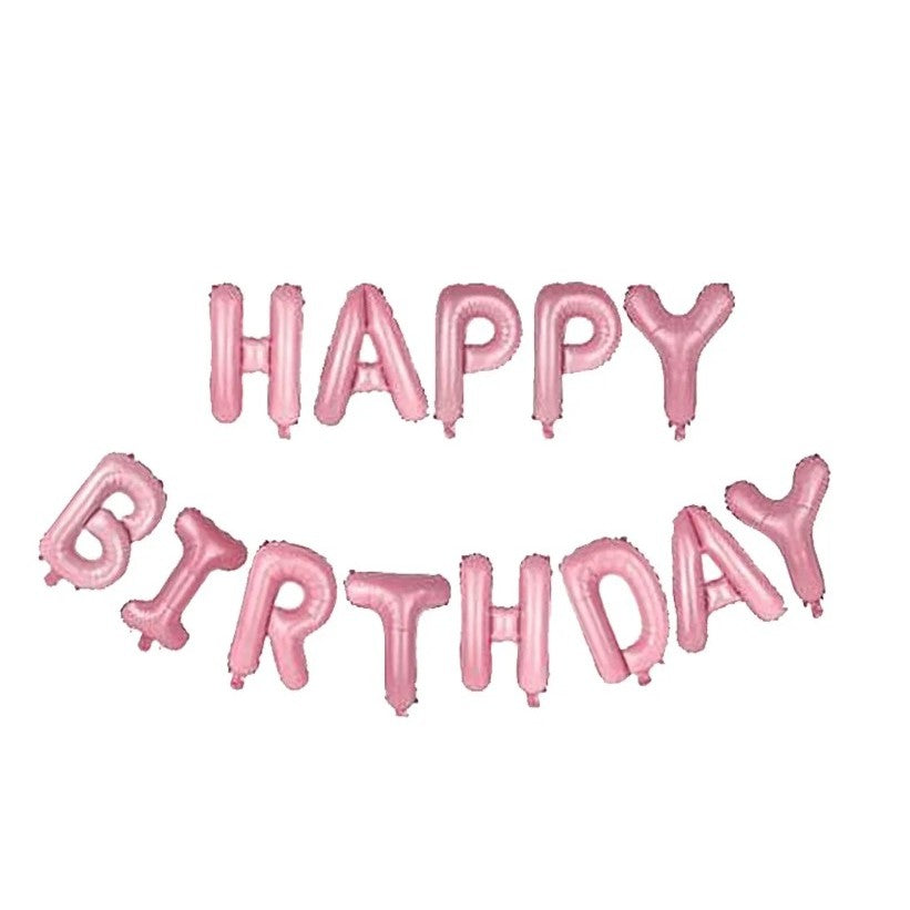 Set 13 Baloane Folie, Kaveny, Tip Ghirlanda, Model Happy Birthday, 40 cm, Roz Deschis