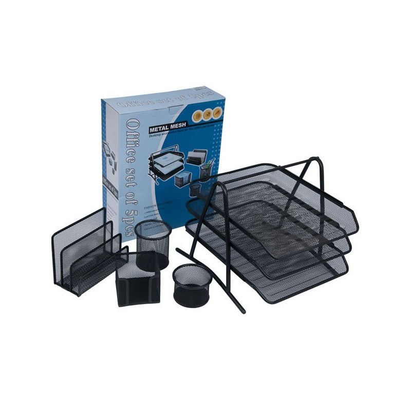 Set birou Office Cover, 5 piese, plasa metalica, negru