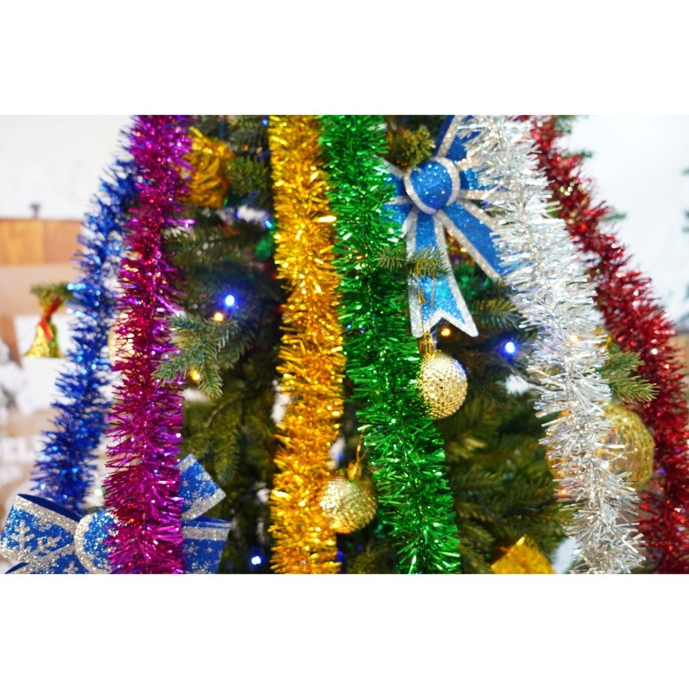 Set brad artificial de Craciun si elemente decorative, Becuri led incluse in ramuri, pentru interior/exterior, inaltime 180 cm, diametru 128 cm, 1246 ramuri, Kadeny, verde, suport metalic inclus