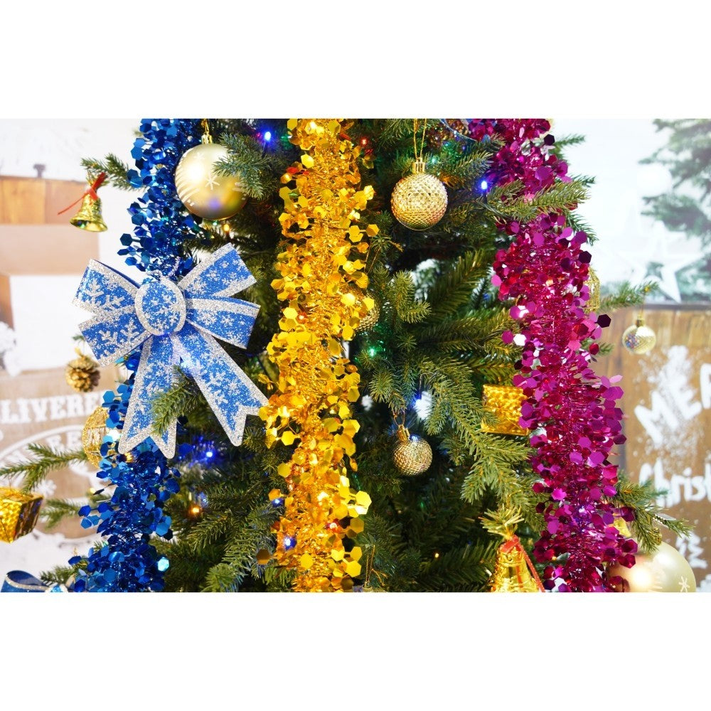 Set brad artificial de Craciun si elemente decorative, Becuri led incluse in ramuri, pentru interior/exterior, inaltime 180 cm, diametru 128 cm, 1246 ramuri, Kadeny, verde, suport metalic inclus