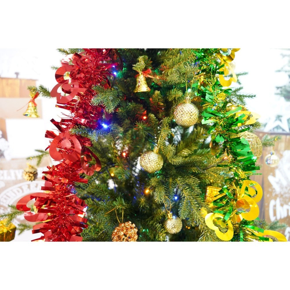 Set brad artificial de Craciun si elemente decorative, Becuri led incluse in ramuri, pentru interior/exterior, inaltime 180 cm, diametru 128 cm, 1246 ramuri, Kadeny, verde, suport metalic inclus