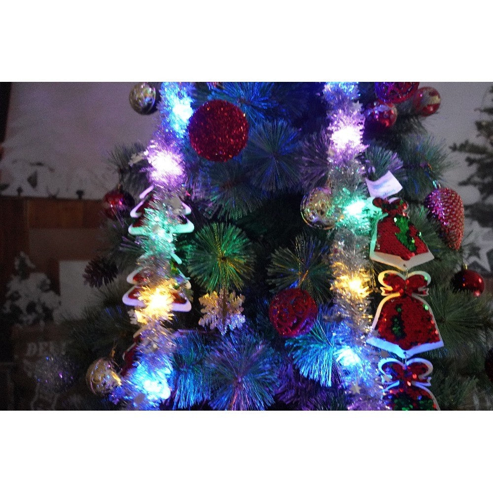 Set brad artificial de Craciun si elemente decorative, Becuri led incluse in ramuri, pentru interior/exterior, inaltime 180 cm, diametru 128 cm, 1246 ramuri, Kadeny, verde, suport metalic inclus