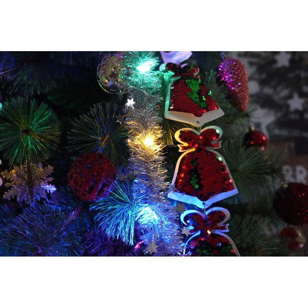 Set brad artificial de Craciun si elemente decorative, Becuri led incluse in ramuri, pentru interior/exterior, inaltime 180 cm, diametru 128 cm, 1246 ramuri, Kadeny, verde, suport metalic inclus