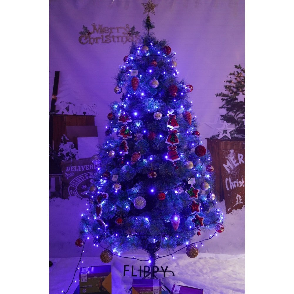 Set brad artificial de Craciun si elemente decorative, Becuri led incluse in ramuri, pentru interior/exterior, inaltime 180 cm, diametru 128 cm, 1246 ramuri, Kadeny, verde, suport metalic inclus