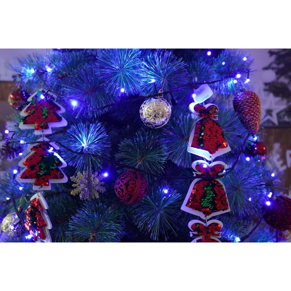 Set brad artificial de Craciun si elemente decorative, Becuri led incluse in ramuri, pentru interior/exterior, inaltime 180 cm, diametru 128 cm, 1246 ramuri, Kadeny, verde, suport metalic inclus