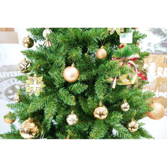 Set brad artificial de Craciun si elemente decorative, clasic, pentru interior/exterior, inaltime 210 cm, diametru 125 cm, 957 ramuri, Kadeny, verde, suport metalic inclus