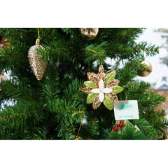 Set brad artificial de Craciun si elemente decorative, clasic, pentru interior/exterior, inaltime 210 cm, diametru 125 cm, 957 ramuri, Kadeny, verde, suport metalic inclus