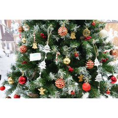 Set brad artificial de Craciun si elemente decorative, nins, decorat cu conuri pin, pentru interior/exterior, inaltime 210 cm, diametru 147 cm, 1150 ramuri, Kadeny, verde, suport metalic inclus