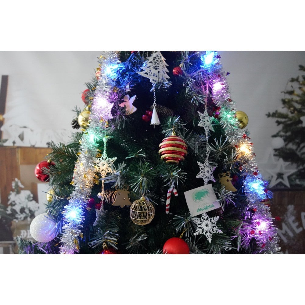 Set brad artificial de Craciun si elemente decorative, nins, decorat cu conuri pin, pentru interior/exterior, inaltime 210 cm, diametru 147 cm, 1150 ramuri, Kadeny, verde, suport metalic inclus