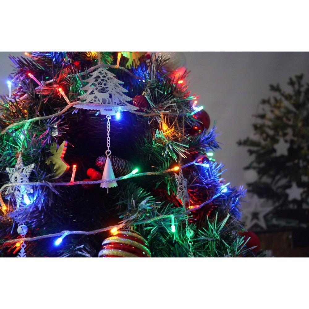 Set brad artificial de Craciun si elemente decorative, nins, decorat cu conuri pin, pentru interior/exterior, inaltime 210 cm, diametru 147 cm, 1150 ramuri, Kadeny, verde, suport metalic inclus