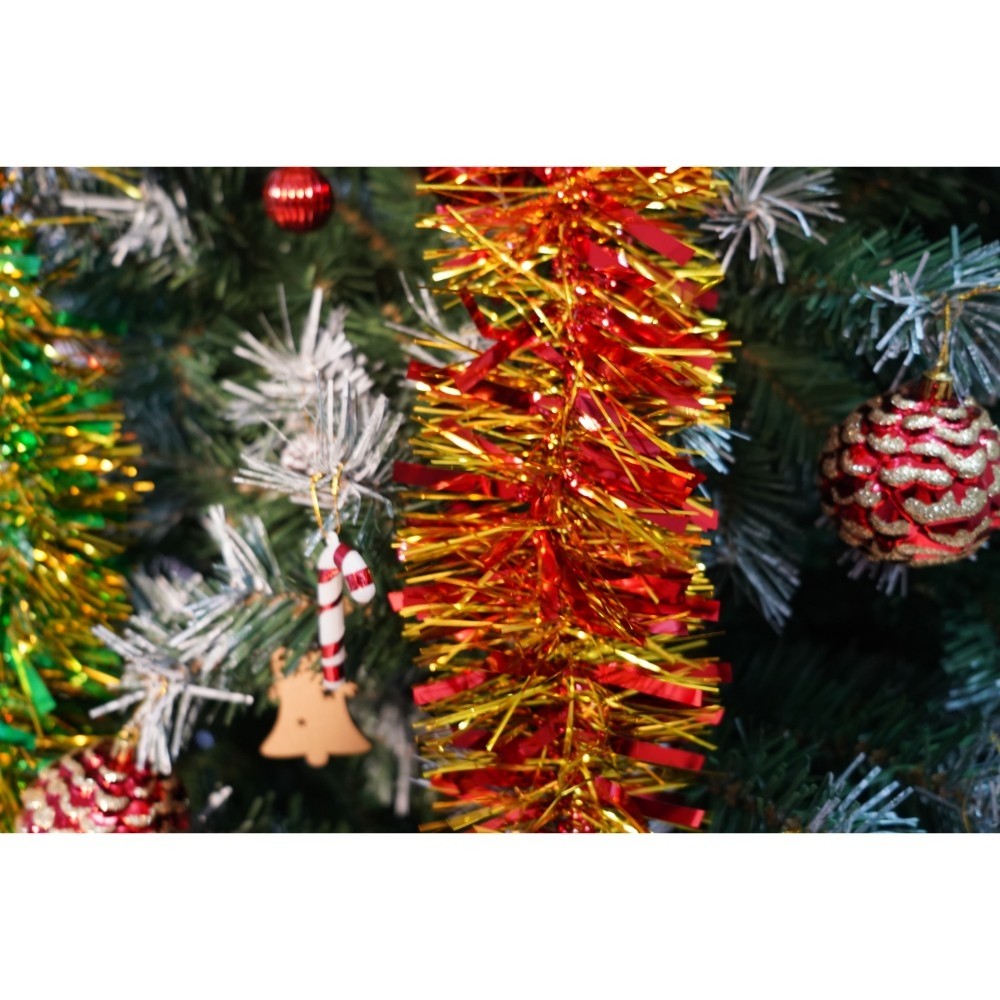 Set brad artificial de Craciun si elemente decorative, nins, decorat cu conuri pin, pentru interior/exterior, inaltime 210 cm, diametru 147 cm, 1150 ramuri, Kadeny, verde, suport metalic inclus