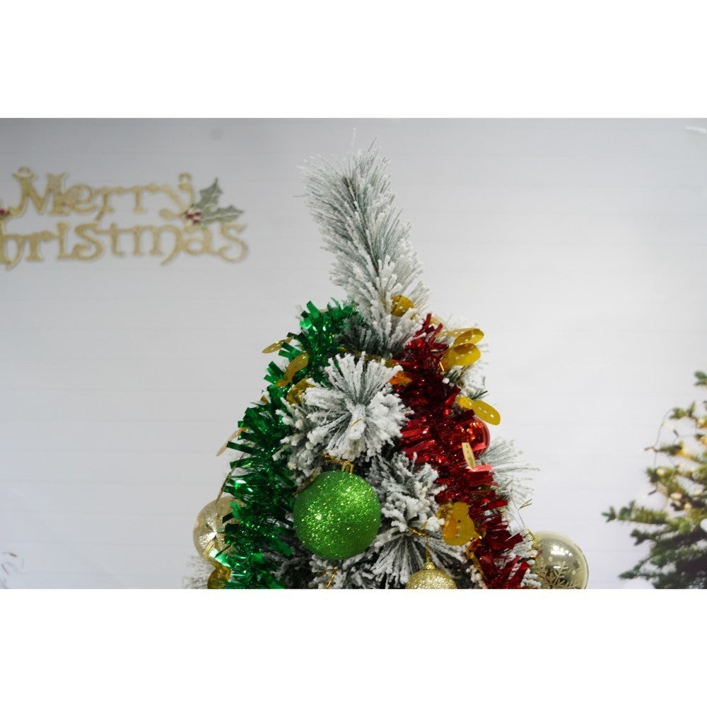 Set brad artificial de Craciun si elemente decorative, nins, decorat cu conuri pin, pentru interior/exterior, inaltime 210 cm, diametru 131 cm, 630 ramuri, Kadeny, alb/verde, suport metalic inclus