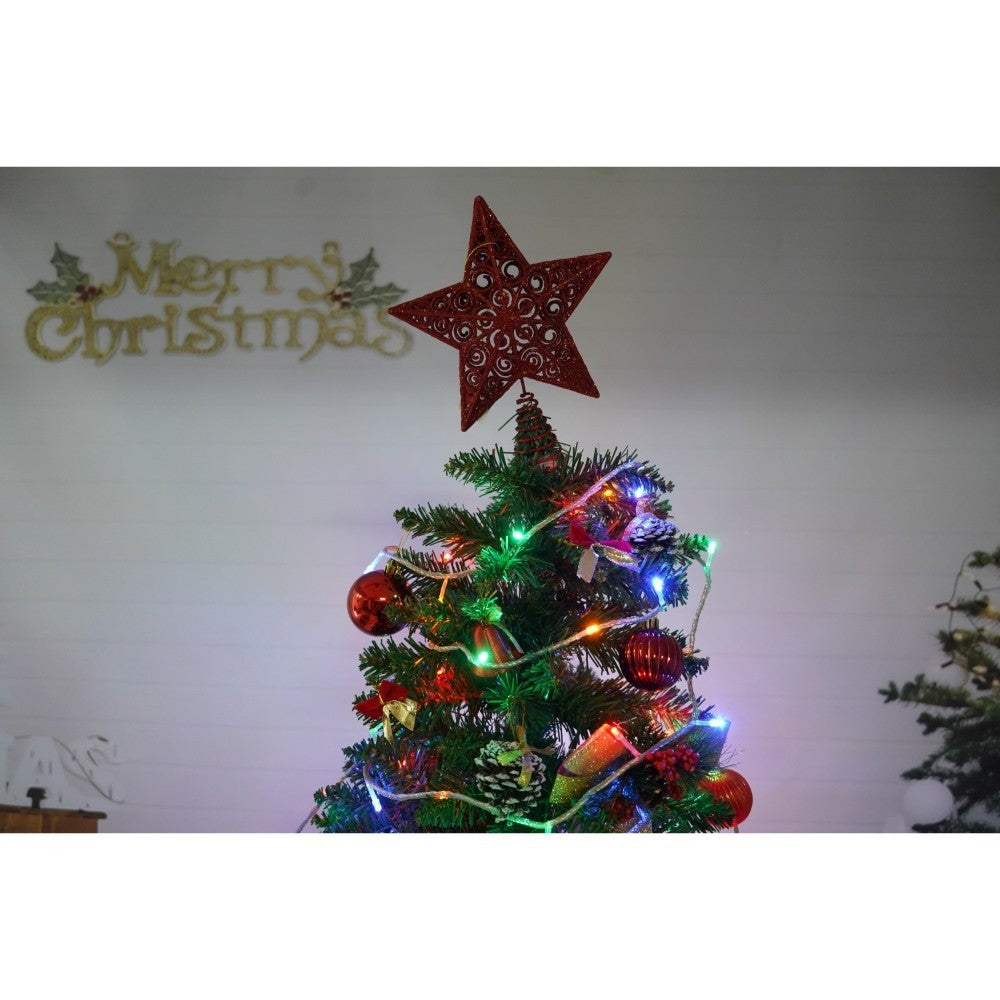 Set brad artificial de Craciun si elemente decorative, nins, decorat cu conuri pin, pentru interior/exterior, inaltime 210 cm, diametru 131 cm, 630 ramuri, Kadeny, alb/verde, suport metalic inclus