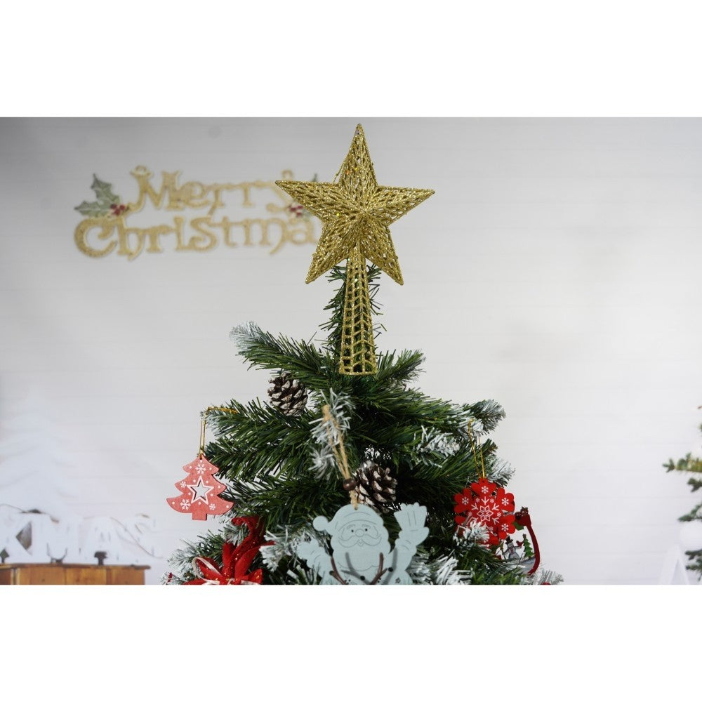 Set brad artificial de Craciun si elemente decorative, nins, decorat cu conuri pin, pentru perete/colt, inaltime 210 cm, diametru 149 cm, 1224 ramuri, Kadeny, verde, suport metalic inclus