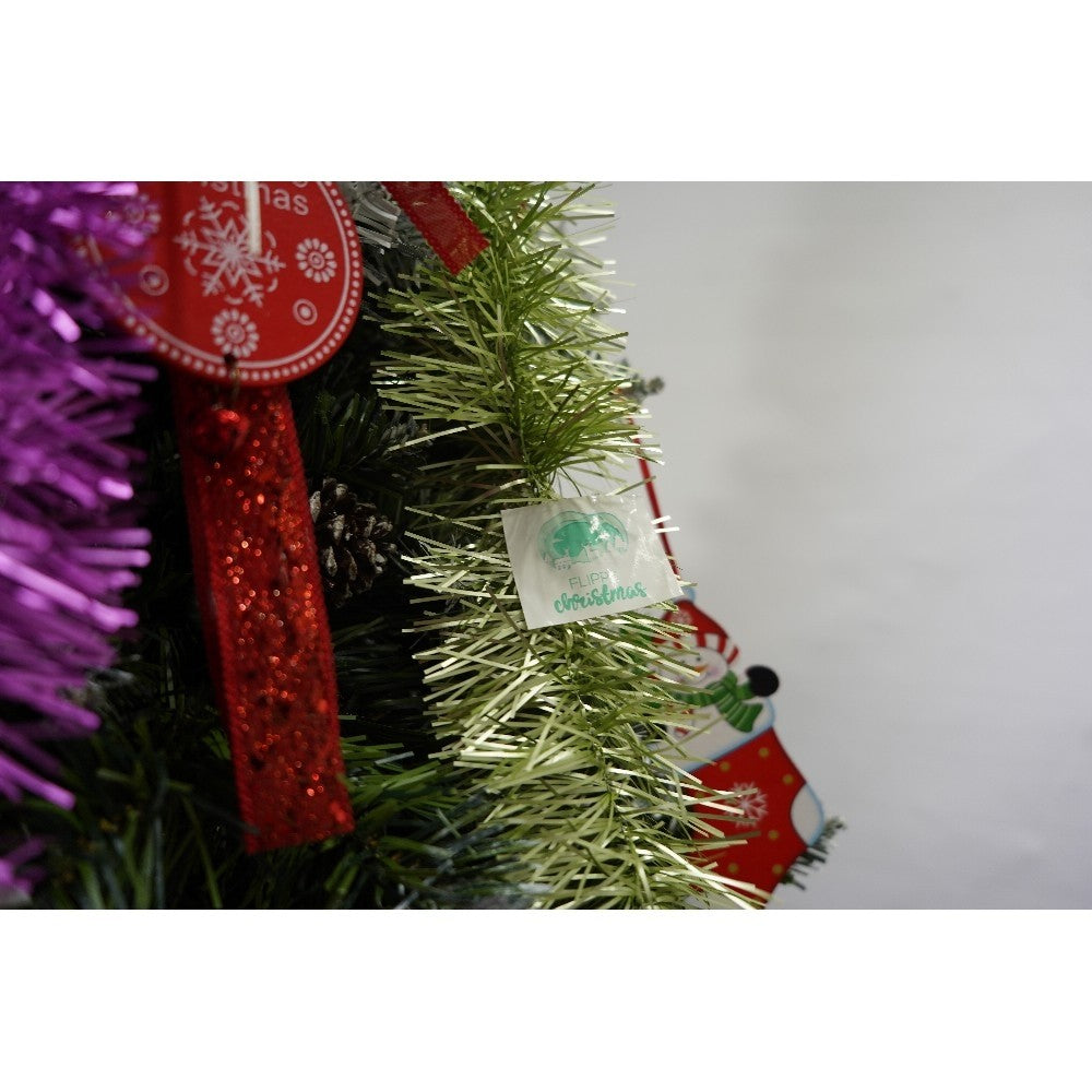 Set brad artificial de Craciun si elemente decorative, nins, decorat cu conuri pin, pentru perete/colt, inaltime 210 cm, diametru 149 cm, 1224 ramuri, Kadeny, verde, suport metalic inclus