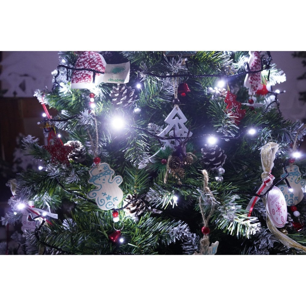 Set brad artificial de Craciun si elemente decorative, nins, decorat cu conuri pin, pentru perete/colt, inaltime 210 cm, diametru 149 cm, 1224 ramuri, Kadeny, verde, suport metalic inclus