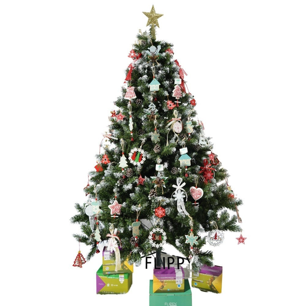 Set brad artificial de Craciun si elemente decorative, nins, decorat cu conuri pin, pentru perete/colt, inaltime 210 cm, diametru 149 cm, 1224 ramuri, Kadeny, verde, suport metalic inclus