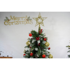 Set brad artificial de Craciun si elemente decorative, nins, decorat cu conuri pin rosii, inaltime 210 cm, diametru 106 cm, 643 ramuri, Kadeny, verde, suport metalic inclus