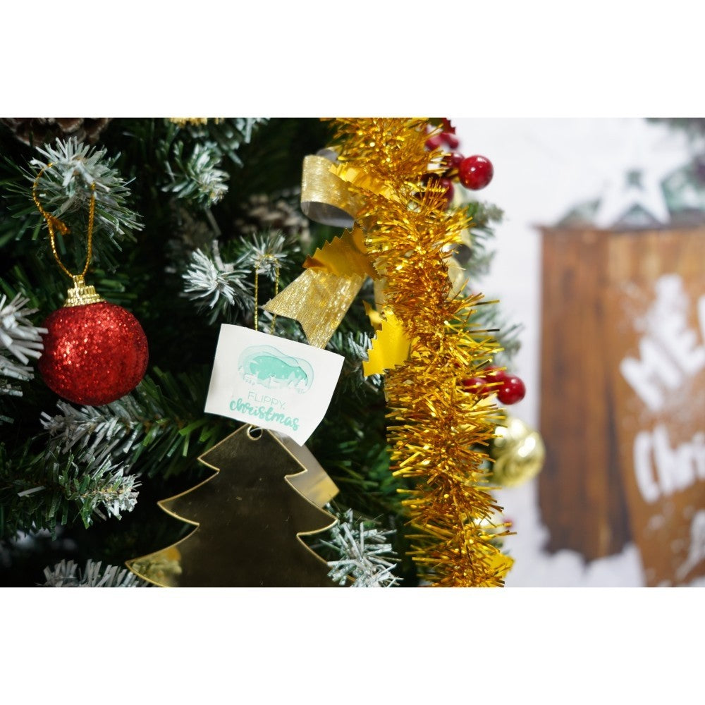 Set brad artificial de Craciun si elemente decorative, nins, decorat cu conuri pin rosii, inaltime 210 cm, diametru 106 cm, 643 ramuri, Kadeny, verde, suport metalic inclus