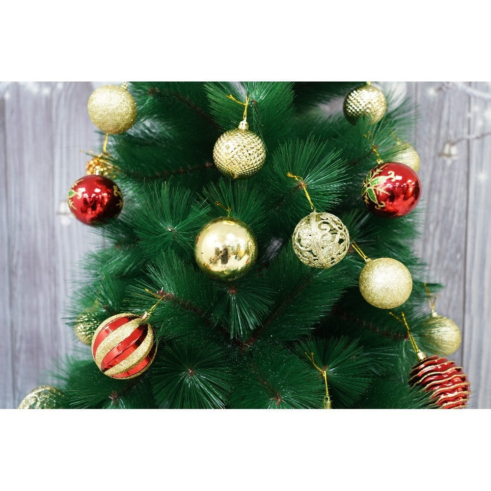 Set brad artificial de Craciun si elemente decorative tip pin, inaltime 210 cm, diametru 115 cm, 350 ramuri cu ace 3D 12 cm, Kadeny, verde, suport metalic inclus