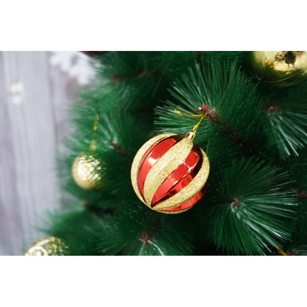 Set brad artificial de Craciun si elemente decorative tip pin, inaltime 210 cm, diametru 115 cm, 350 ramuri cu ace 3D 12 cm, Kadeny, verde, suport metalic inclus