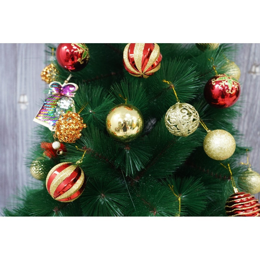 Set brad artificial de Craciun si elemente decorative tip pin, inaltime 210 cm, diametru 115 cm, 350 ramuri cu ace 3D 12 cm, Kadeny, verde, suport metalic inclus