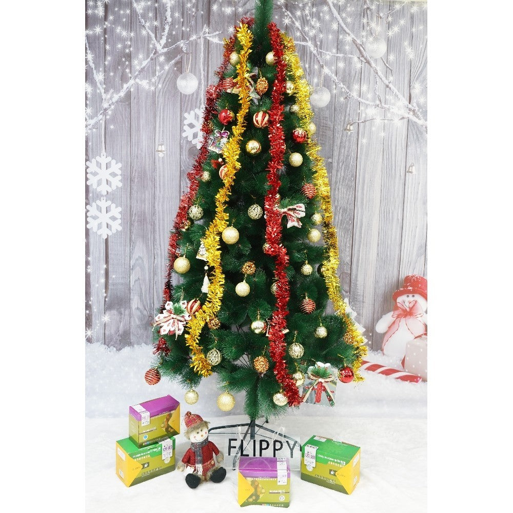 Set brad artificial de Craciun si elemente decorative tip pin, inaltime 210 cm, diametru 115 cm, 350 ramuri cu ace 3D 12 cm, Kadeny, verde, suport metalic inclus