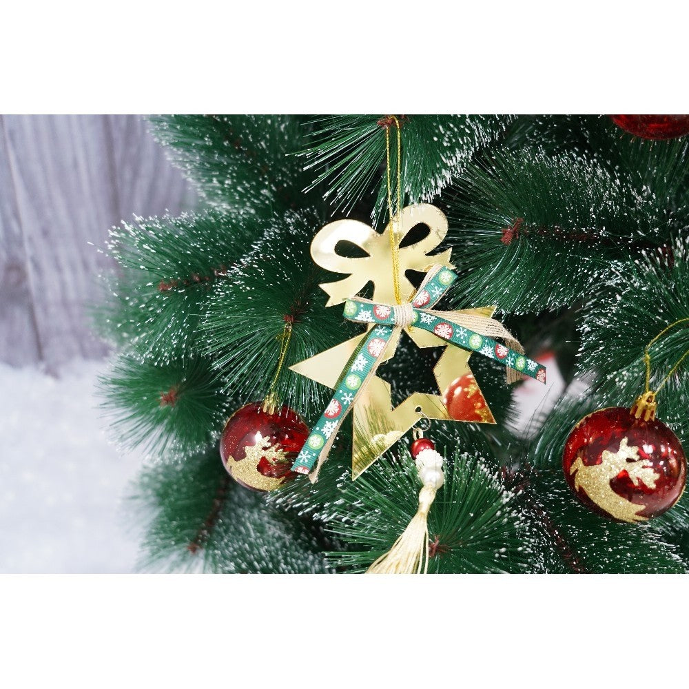 Set brad artificial de Craciun si elemente decorative tip pin inzapezit, inaltime 210 cm, diametru 115 cm, 350 ramuri cu ace 3D 12 cm, Kadeny, verde cu varfuri, ninse, suport metalic inclus